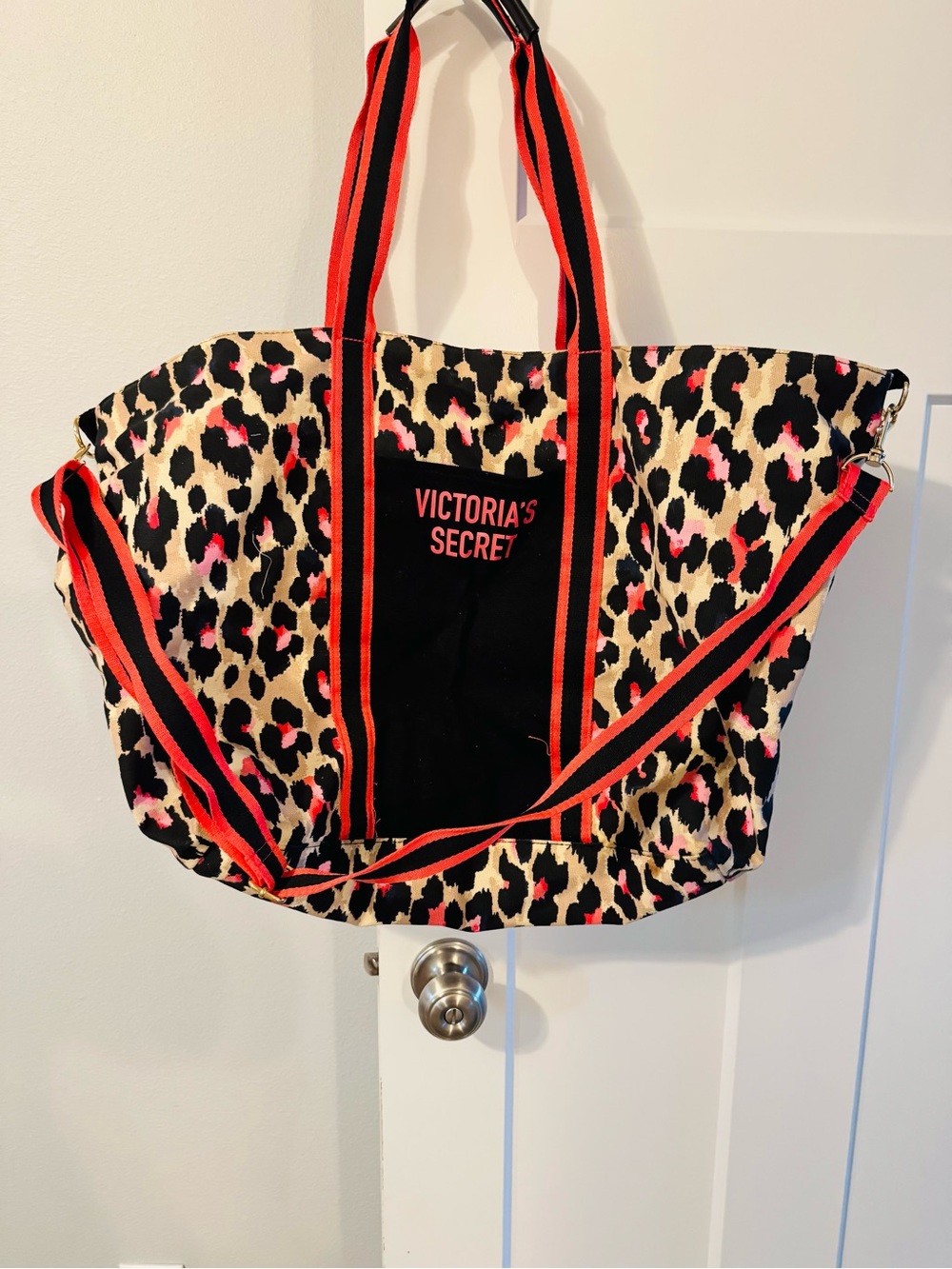 Victoria's Secret Leopard Print Tote with Black and Red Accents